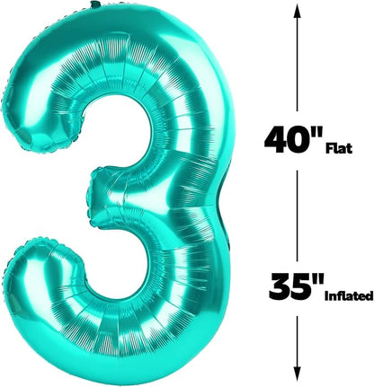 Teal Blue Number 3 Balloon 40 inch, Balloon numbers party supplies, deco photo - Image 3