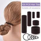 100PCS Various Sizes Brown Hair Ties for Women, Elastics Hair Ties No Damage Ponytail Holder for Thick/Thin Hair Accessories, Soft Cotton Cloth Seamless Hair Bands