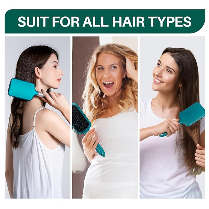 RHOS Hair Brush for Women and Men - Detangler Hair Brush with Nylon Bristles for Thick, Curly, Thin, Long, Wet & Dry Hair - Cushion Square Hair Brush for Detangling and Smoothing - 1 Pack - Green