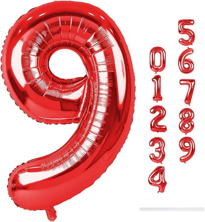 Red 9 Balloons for Boys, 40 Inch Large Foil Number Balloons Set 0-9, Self - Image 9