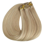 Full Shine Clip in Hair Extensions Human Hair Blonde Clip in Real Human Hair Extensions Honey Blonde Highlighted Platinum Blonde 120 G 16 Inch