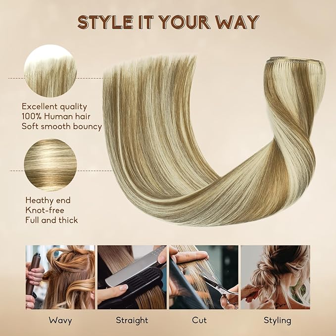 Clip in Hair Extensions Real Human Hair 20Inch 8pcs 105g Seamless Balayage Blonde Hair Extensions Clip Ins Double Weft Light Blonde Highlight Golden Blonde Invisible Straight Remy Human Hair for Women