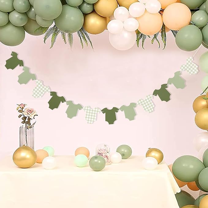 Saga Green Bodysuit Banner, Baby Shower Decoration | Girl Boy Baby Shower Decor - Image 4