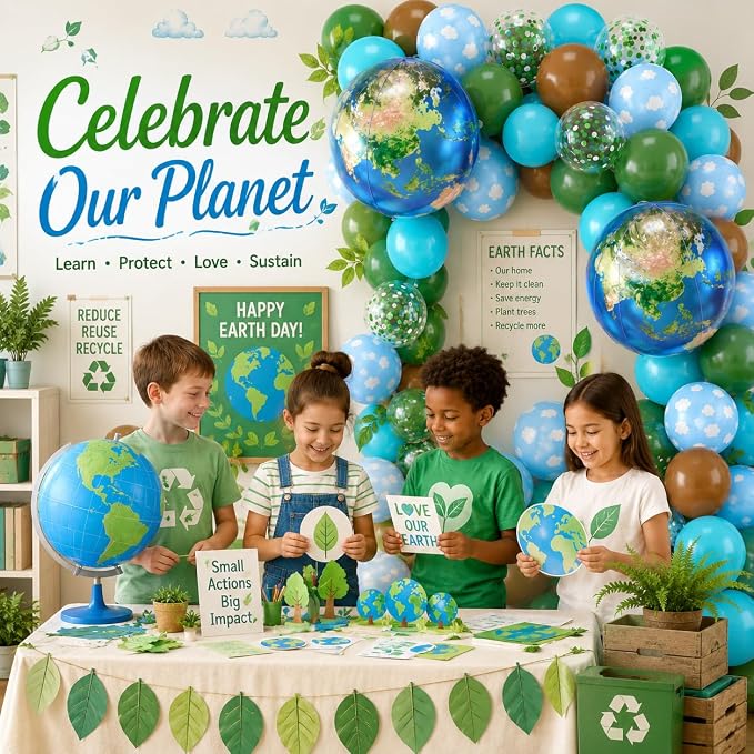 Earth Balloons, 12 Inch Green Brown Blue Cloud Print Balloons - Image 4
