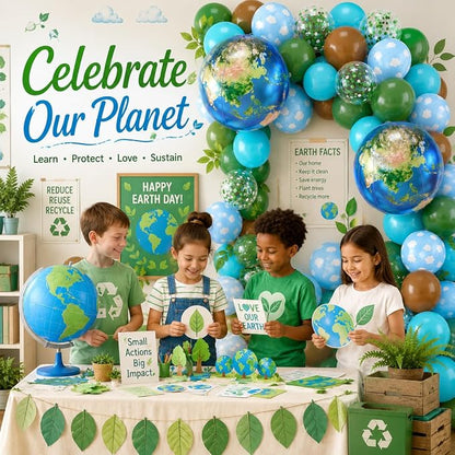 Earth Balloons, 12 Inch Green Brown Blue Cloud Print Balloons - Image 4