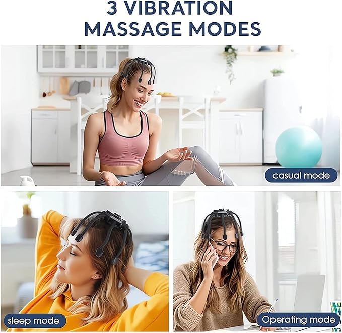 Scalp Massager, Head Massager Scalp Stress Relax, Electric Scalp Massager with 3 Modes & 8 Vibrating Contacts, Portable Cordless 360 Degree Vibrating Massager (White)