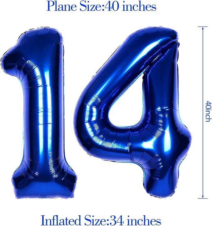 40 Inch Navy Blue Big Number 14 Balloon 0-9 Large Helium | Royal Blue Balloons - Image 6