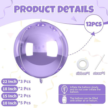 12Pcs Light Purple Round Balloons Foil, Big Metallic Purple Foil Balloons - Image 2