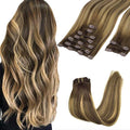 GOO GOO Clip in Hair Extensions Real Human Hair, Remy Human Hair Extensions Clip ins for Women, Natural Human Hair, 24inch 240g 9Pcs, #4/27/4 Balayage Chocolate Brown to Caramel Blonde