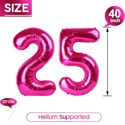 25 Balloon - Hot Pink Birthday Number Balloons, 40 Inch Party Decorations | Hot - Image 5