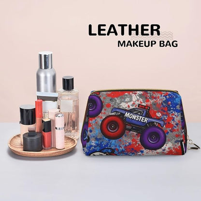 Monster Truck Car Grunge Leather Makeup Bag Cosmetic Pouch Portable Travel - Image 7