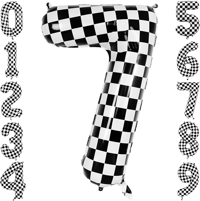 40" Checkered Number 7 Balloon for 7th Race Theme Birthday Party Supplies | 40 by TNCDJKPA