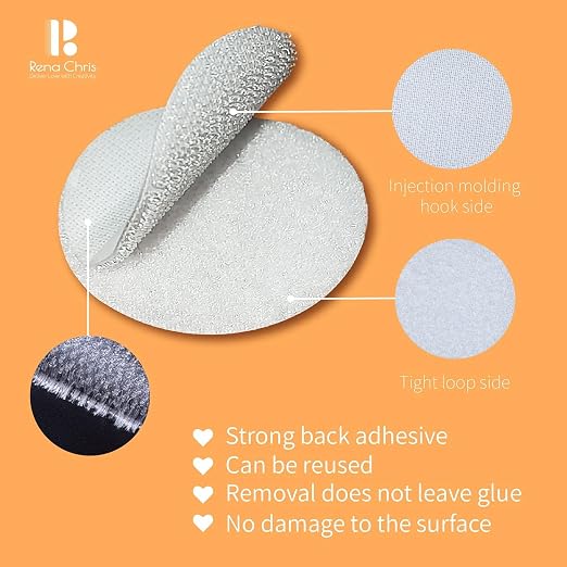 Self Adhesive Dots, Strong Adhesive 1000Pcs 0.59" Diameter Back Nylon, Hook & - Image 3