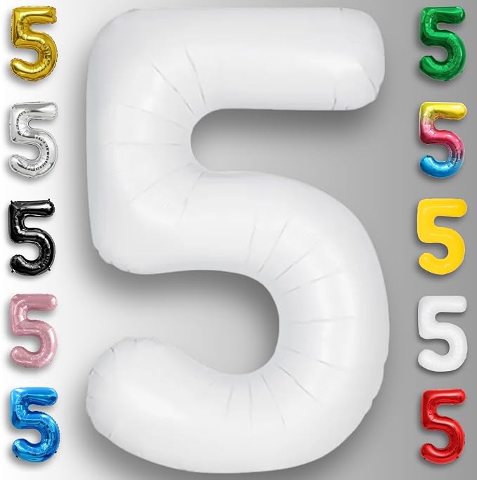 White Number Balloon 5 Mylar Foil Balloons 32 inch - Image 4