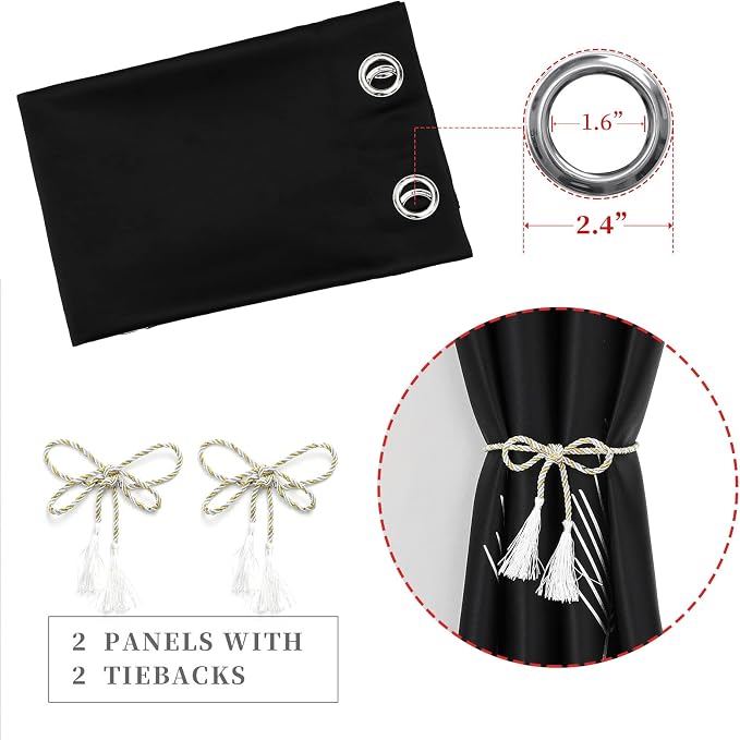 Black Blackout Curtains & Drapes 102 Inches Long - Image 4