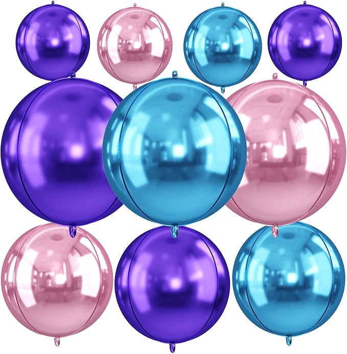 Pink Purple Blue Round Foil Balloons, Metallic Pink Purple Blue Foil Baloon by FunHot