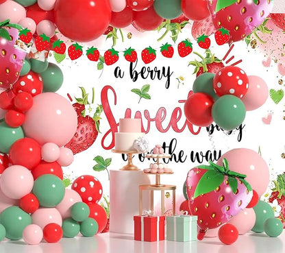 HQM Strawberry Baby Shower Photo Banner Strawberry Girl Baby Shower Newborn - Image 3