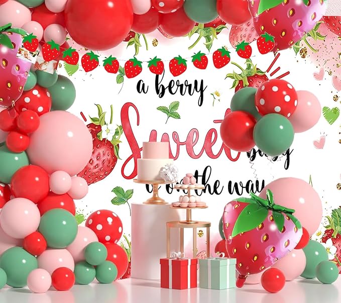 10x8 ft Strawberry Baby Shower Photo Banner Strawberry Girl Baby Shower Newborn - Image 3