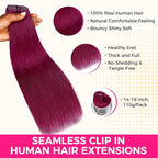 Lashey Seamless Clip in Hair Extensions Human Hair 110g 7pcs Burgundy #99j Straight 18 Inch Hair Extensions Clip ins with Soft Invisible PU Weft for Women