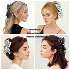 2Pcs Bow Claw Clips Boho Bandana Hair Bow Butterfly Styling Large Hair Clips for Women Large Claw Clips for Thick Hair (White+Black)