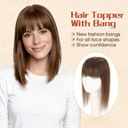Rich Choices Human Hair Toppers for Women-100% Real Remy Hair Topper with 3D 360°Bang-Upgraded 150% Density 9 * 12CM Lace Base-Clip in Hairs topper for Thinning Hairs-12Inch #2R Chocolate Brown