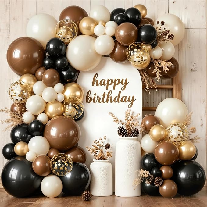 Brown Black Gold Balloon Arch Kit, Party Decoration | Sand White, by Zesliwy