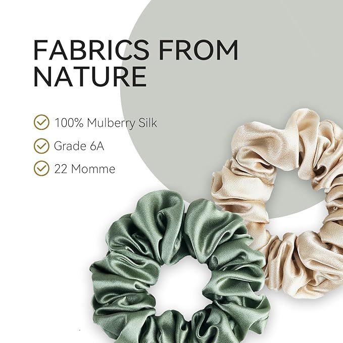 22 Momme 100% Mulberry Silk Hair Ties, Well-Hold Elastic for No-Damage (4Pack, Charcoal, Coffee, Brown, Grey), 6A, Scrunchies, Reduces Frizz & Breakage, OEKO-TEX Certified