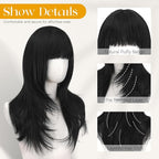 SOFEIYAN Long Straight Layered Wig with Bangs 24 Inch Synthetic Natural Hair Wig Soft Heat Resistant Long Wigs for Women Daily Party Use