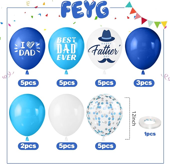 Navy Blue and White Father's Day Balloons, 12 Inch Print I Love Dad Best Dad - Image 2