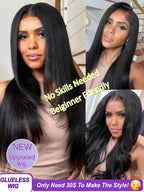YIROO Bye Bye Knots Glueless Wig Yaki Straight Pre Cut 7x5 HD Lace Front Wig Human Hair Put On and Go Pre Everything Wig with Baby Hair Pre Bleached Invisible Knots 180% Density Easy to Wear 22inch