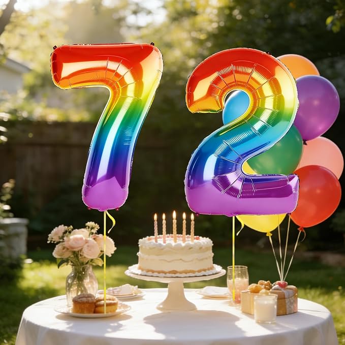 40 Inch Number 72 Balloons for 72nd Birthday Party Decorations, 0-100 Rainbow - Image 3