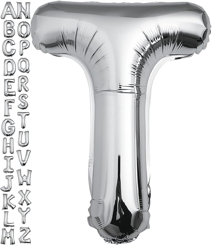 40 inch Silver Letter T Balloon, Big Size Alphabet Foil Mylar Helium Balloons by VHUWE