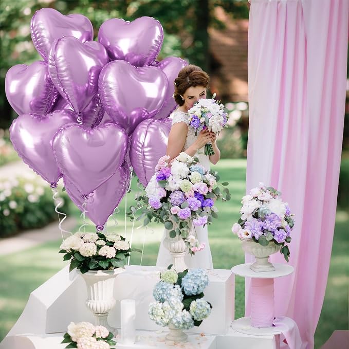 Purple Foil Heart Balloons, 18 Inch Light Purple Helium Heart Balloons - Image 4