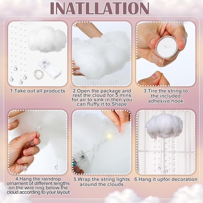 Marsui Artificial Cloud Props LED Hanging Cloud Light String Fake Imitation 3D - Image 5