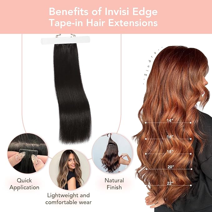 Sindra Invisible Tape in Human Hair Extensions, Dark Brown Invisi Edge Tape in Hair Extensions 18 Inch 50g 20pcs Natural Look