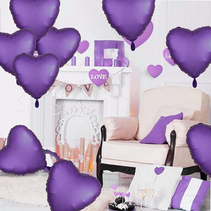 Purple Heart Balloon, 18inch Metallic Purple Heart Shape Foil Balloons - Image 5
