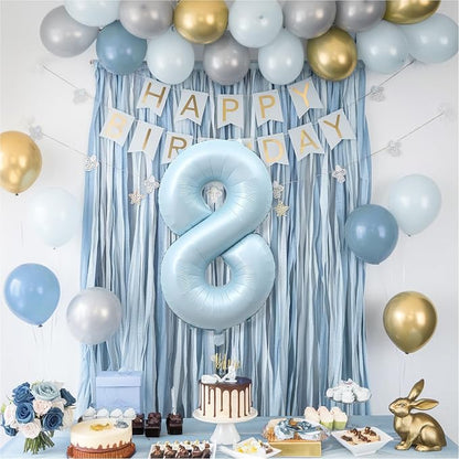 Foil 8 Balloon, Light Matte Blue Big Number 8 Balloons - Image 5