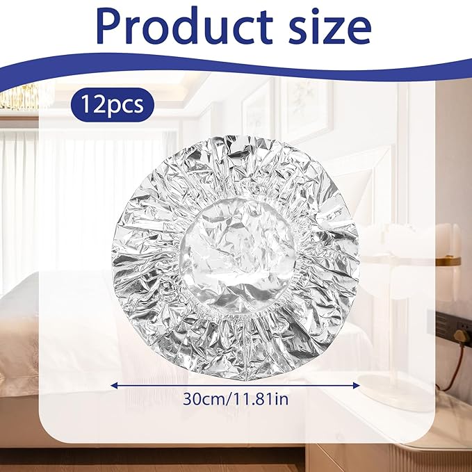 12 Pcs Aluminum Foil Deep Conditioning Hair Cap, Reusable Processing Heat Caps for Hair Elastic Silver Shower Caps for Home And Salon Use