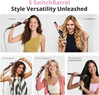 5 in 1 Automatic Rotating Curling Iron Set, CrazyMar Curling Wand Set - 5 Barrels (3/4,1,1/4 Inch) Dual Voltage Curling Wand for Professional Hair Styling, Travel, Ceramic Coating(Hot Pink)