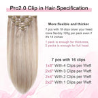 Pro2.0 Clip in Hair Extensions Real Human Hair 120g Thick 7pcs Color #18p1000 Ash Blonde with Bleach Blonde Remy Real Human Hair Extensions Clip ins 14inch Double Weft（#18P1000-14inch）