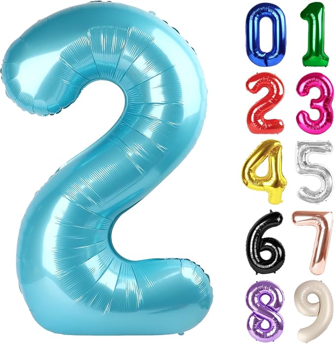 2 Balloon - Pastel Blue Birthday Number Balloons, 40 Inch Decorations | Pastel by ALPHADELTAPI