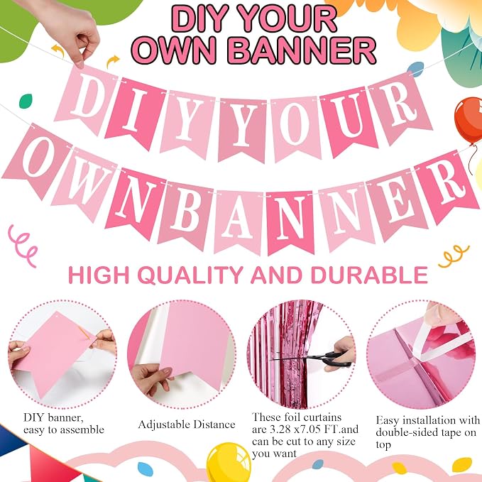 Mooliwe 173 Pcs DIY Custom Banner Foil Curtain Kit, 20 Paper Pennant, 148 - Image 3