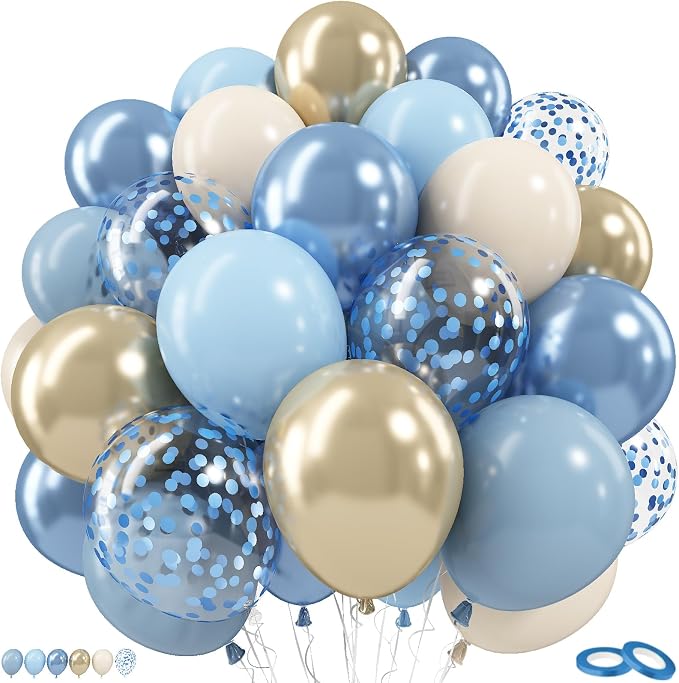 Dusty Blue Gold Balloons, 60 Packs 12 Inch Blue Gold Balloon, Metallic Golden by Govpy