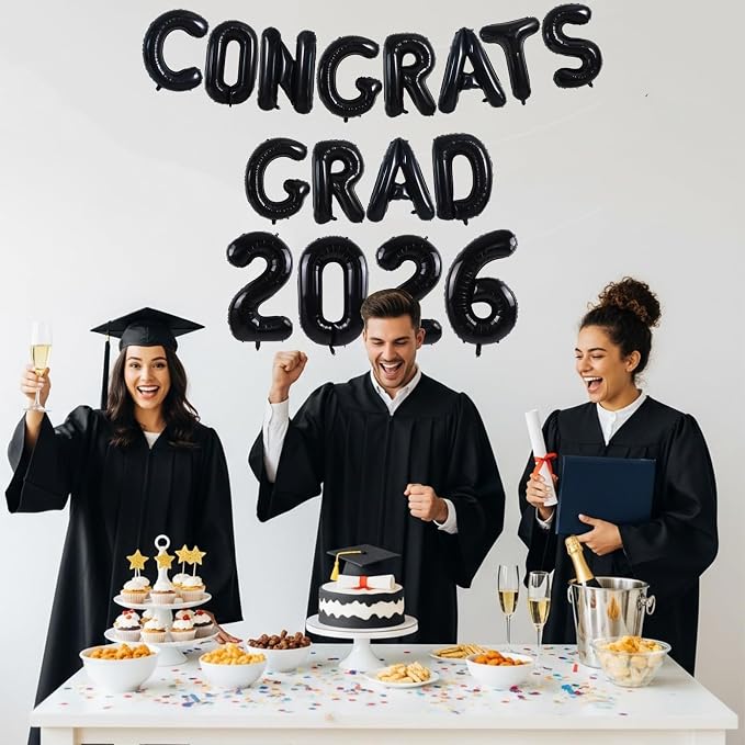 TONIFUL Graduation Balloons 16 Inch Black Congrats Grad Balloons 16 Inch Black - Image 5