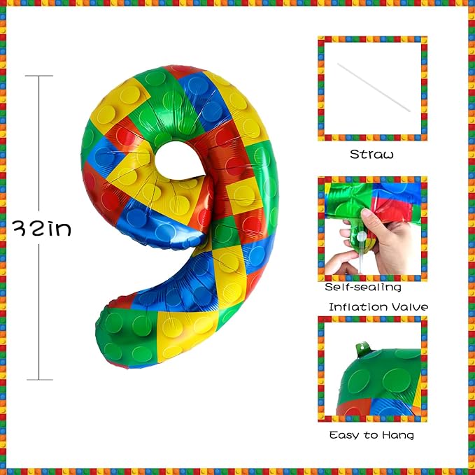 32 Inch Stackable Block Number Balloon – Colorful Brick Building Themed Big - Image 2