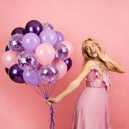 Pink Purple Balloons 60Pcs 12 Inch Confetti Latex Balloon Kit - Image 2