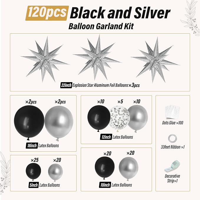 Black and Silver Balloons Garland Arch Kit - Image 2