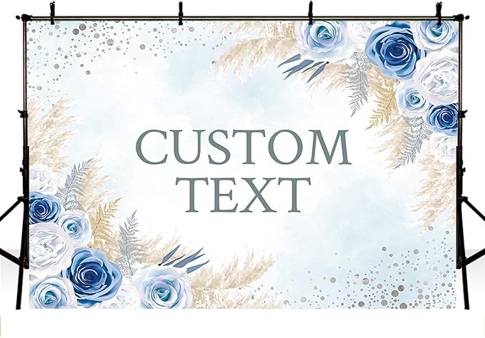 MEHOFOND Custom Boho Happy Anniversary Backdrop Blue Floral Bohemia Pampas - Image 3