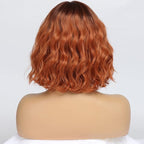 Short Copper Red Wigs for Women Fox Red Wig Ombre Red Dark Root Culy Bob Wigs with Bangs Ginger Hair Wig Wavy Synthetic Wigs(14Inches)