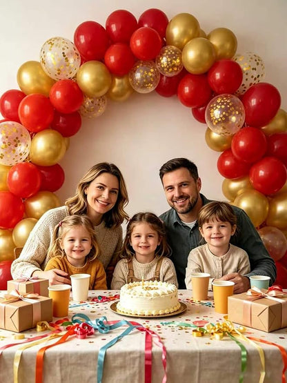Red and Gold Balloons 60 Pcs 12 Inch Red Burgundy Latex Metallic Gold Confetti - Image 9